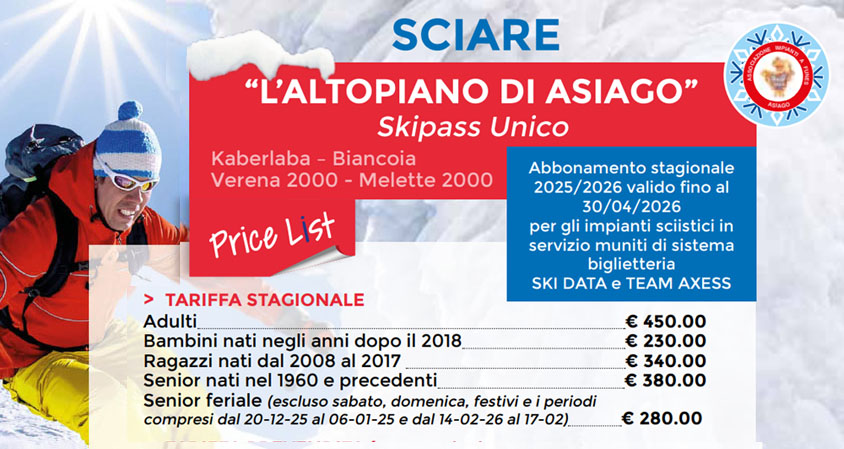 Skipass Stagionale Unico Asiago 2025-26