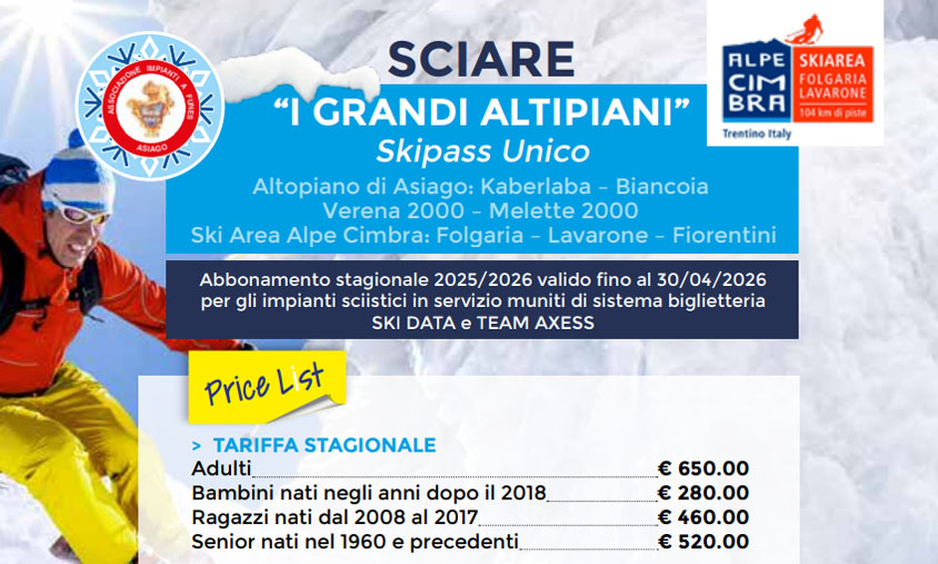 Skipass Stagionale Unico Grandi Altipiani 2025-26